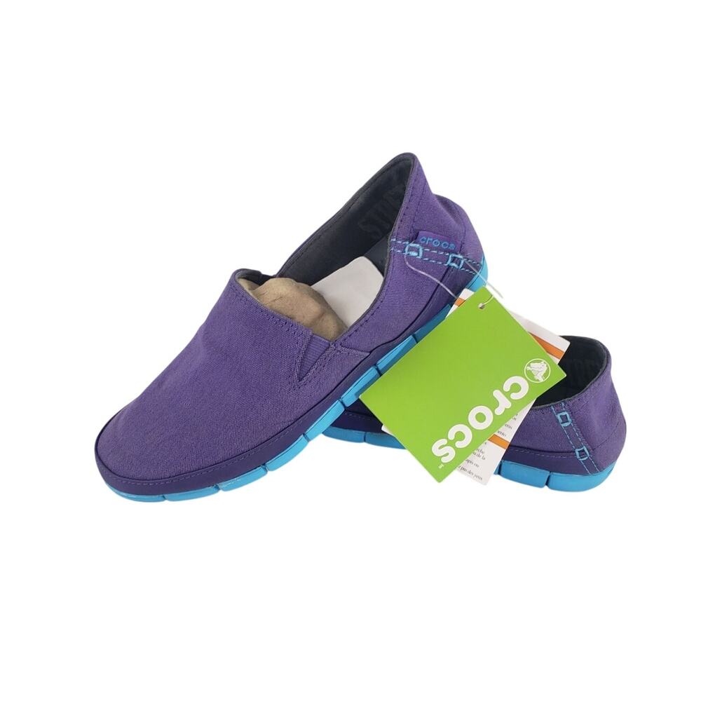 Crocs Women's Stretch Sole Loafer Size 8 Purple Blue Canvas Casual NEW